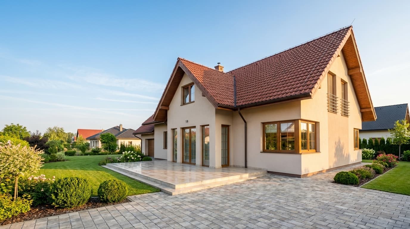Rodinný dům po profesionálním vyčištění střechy a dlažby